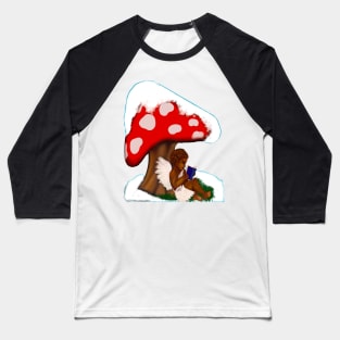 Snow covered mushroom Little angel boy cherub reading a book - tranquil winter scenery Baseball T-Shirt